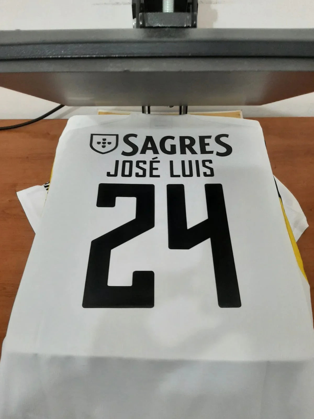 Detalhe das costas da camisola do Benfica 23/24 personalizada com o nome José Luis e o número 24.